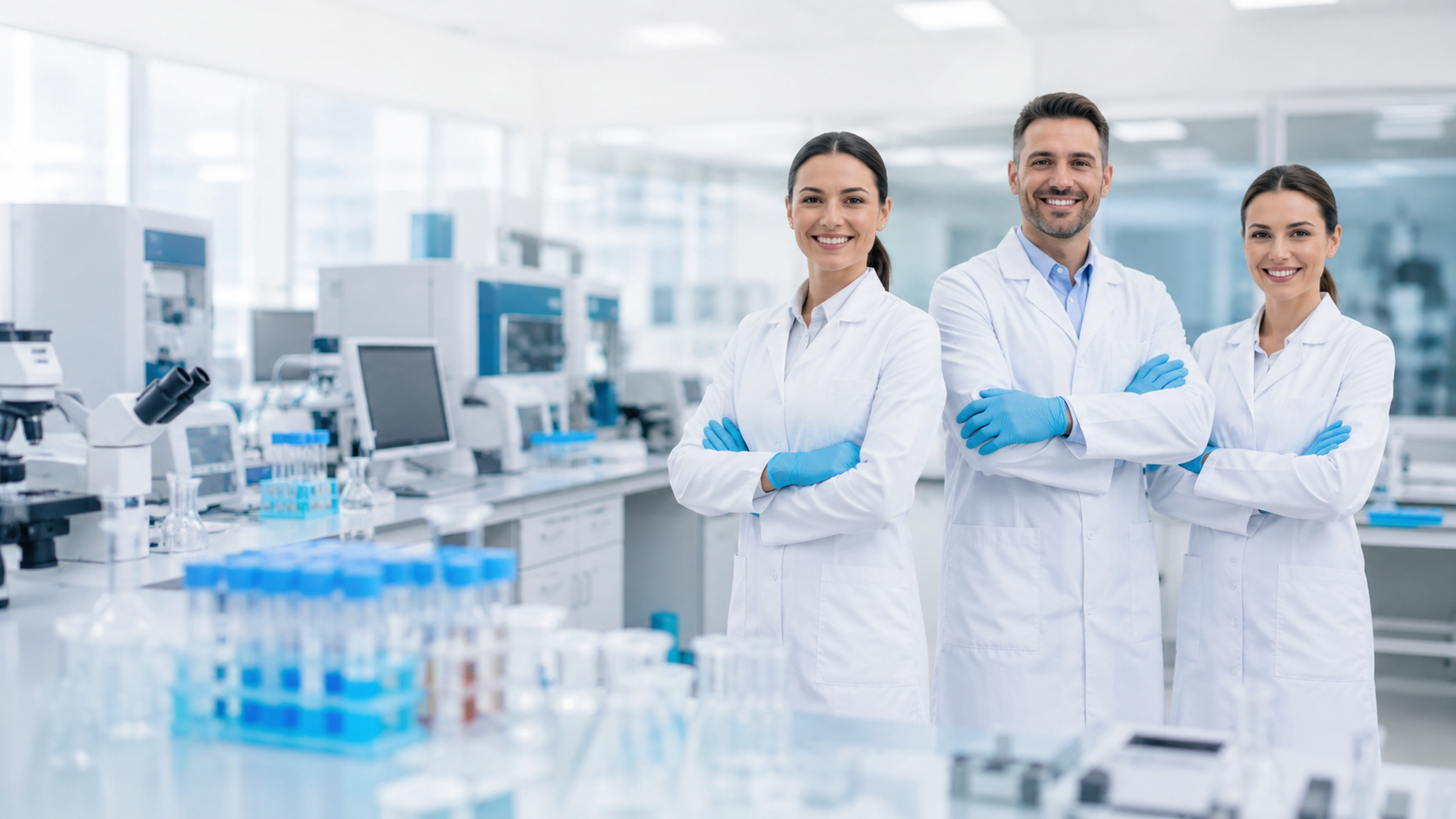 profesionales-laboratorio-clinico-tecnologia-moderna Profesionales especializados en laboratorio clínico moderno con tecnología avanzada